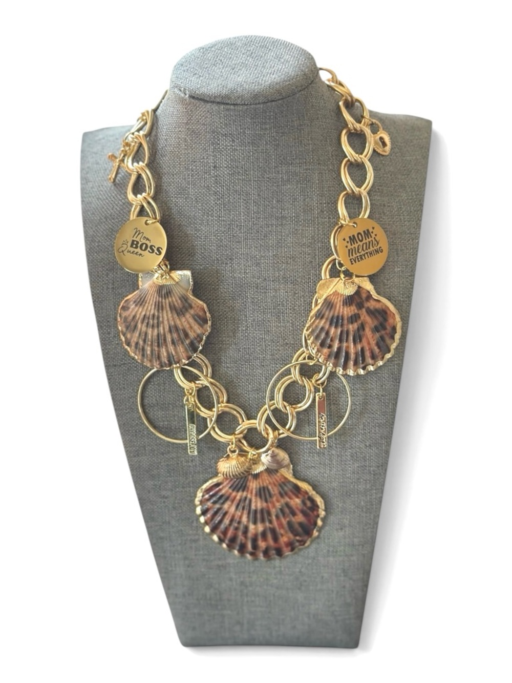 Mom Boss Sea Shell Charm Statement Necklace handcrafted by Tolee Dezigns - Picture 3 of 7